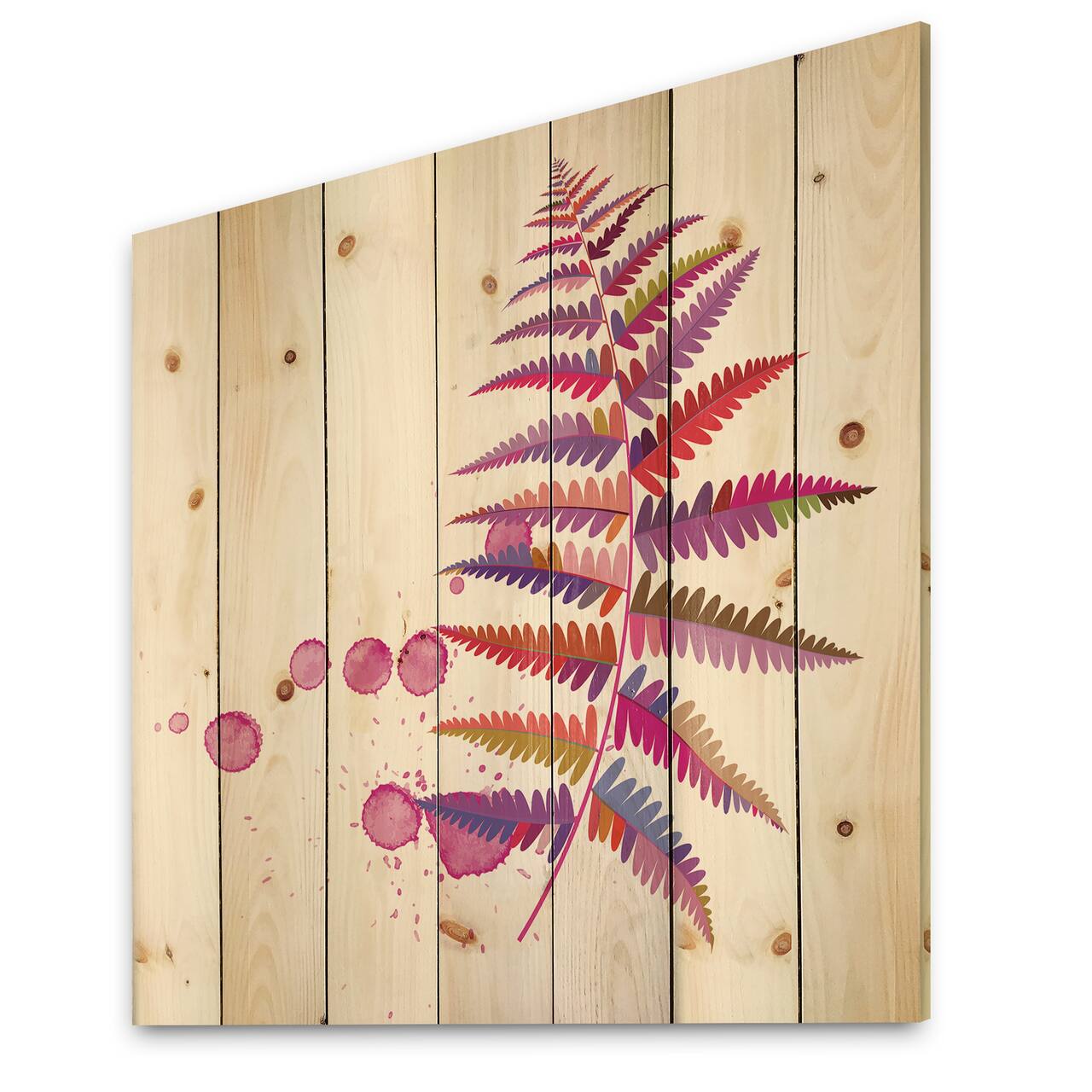 Designart - Purple Fern - Farmhouse Print on Natural Pine Wood